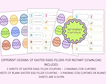 SPANISH easter egg coupons, easter egg tokens,español, easter egg fillers, easter prizes, easter gifts, digital download, coupons for kids