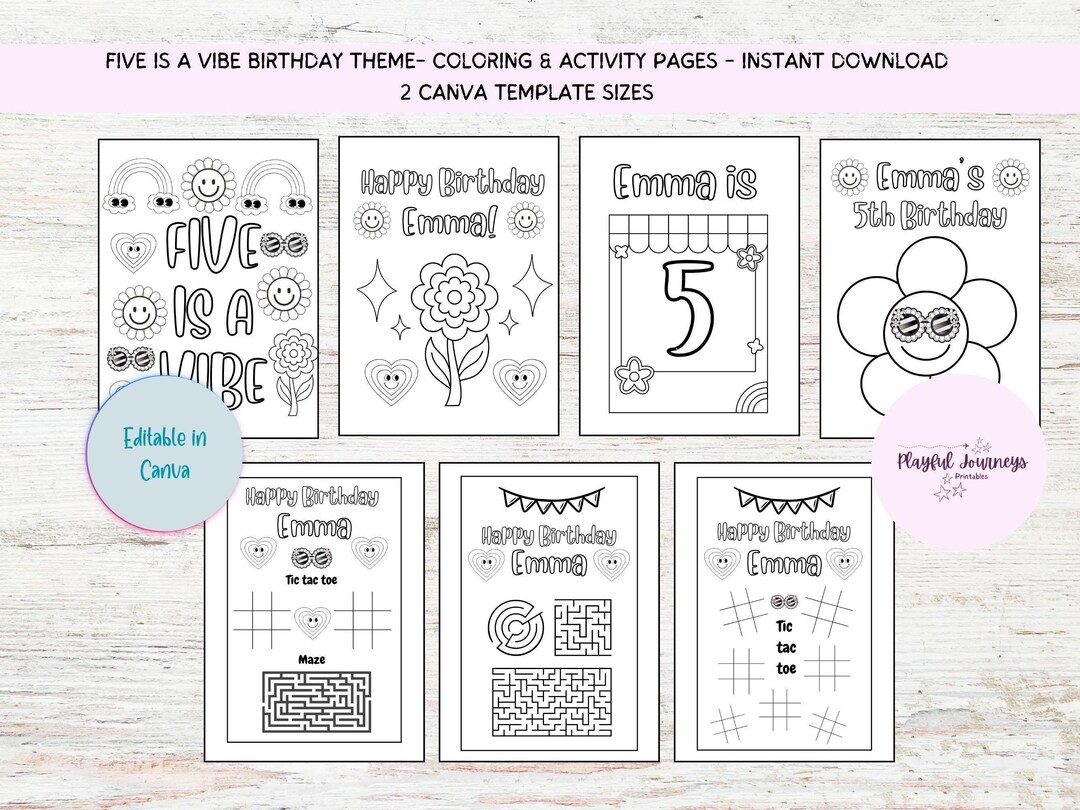 Editable Five is a Vibe Coloring Pages,5th Birthday Activity Pages,five ...