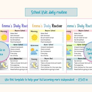 Kinder Checkliste für die tägliche Schule, druckbare Morgen- und Abend-Routine, bearbeitbarer Tagesablauf, Verantwortungsdiagramm, Hausschul-To-Do-Liste