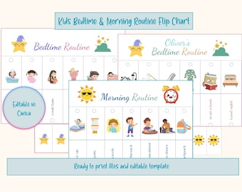 Morning and Evening Routine flip chart, editable bedtime routine flip chart, daily routine flip chart, kids routine,bedtime routine
