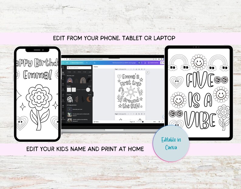 Editable Five is a Vibe Coloring Pages,5th Birthday Activity Pages,five ...