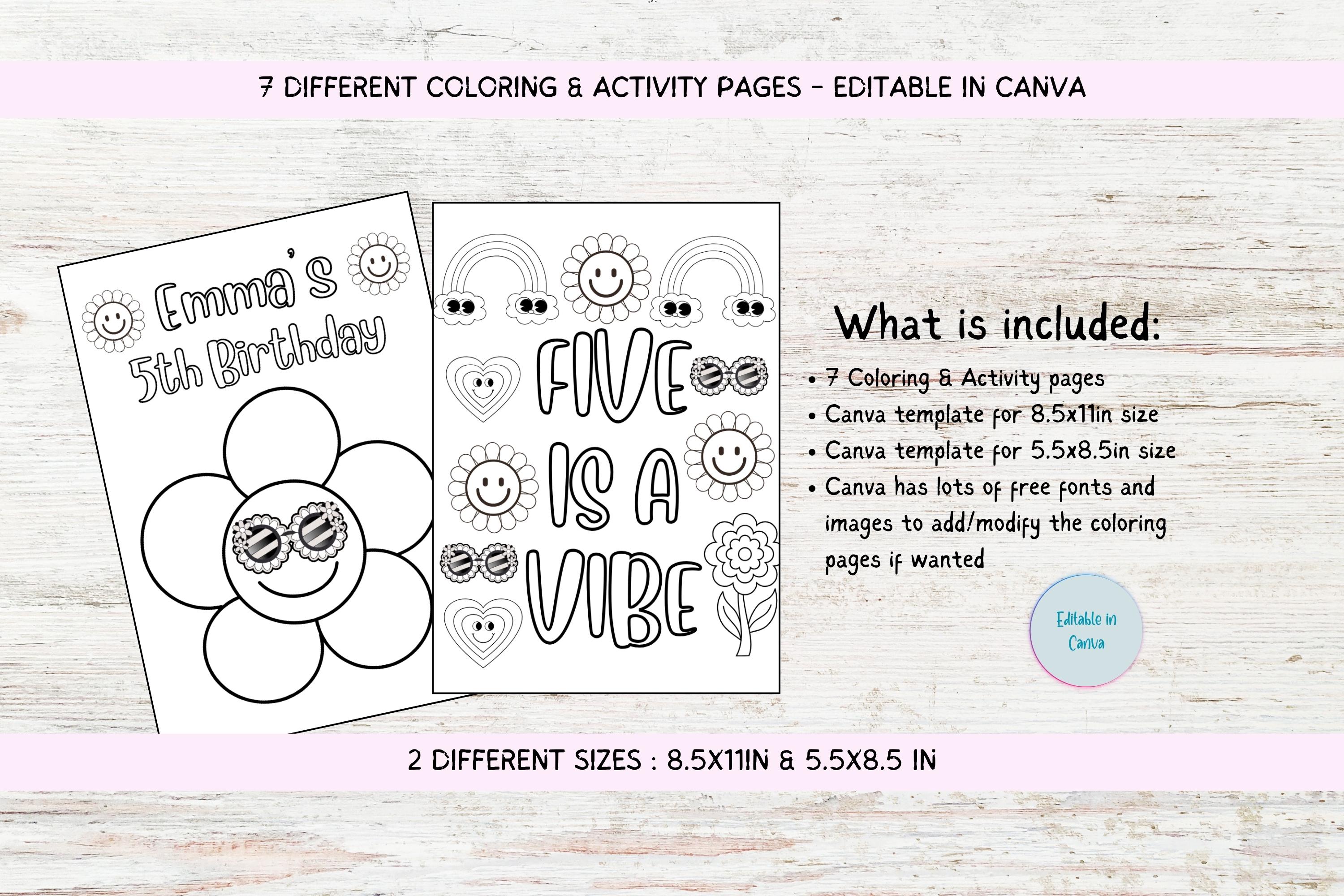 Editable Five is a Vibe Coloring Pages,5th Birthday Activity Pages,five ...