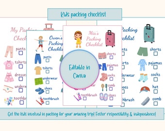Lista de embalagem visual para crianças, lista de verificação de embalagem para crianças, lista de embalagem para crianças, lista de embalagem para alunos do jardim de infância, lista de embalagem para famílias, embalagem