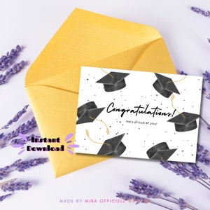 25 cartes de félicitations pour les diplômés du secondaire ou de l'université,Carte de remise de diplôme imprimable,Carte avec capuchons de remise de diplôme,Téléchargement numérique,5 × 7 pouces