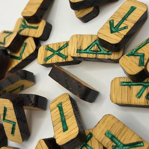 Handpainted Wooden Runes, Crafted and Engraved by the Green Witch of New Haven