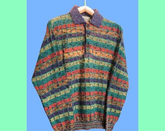 Vintage multicolor fantasía suéter raro unisex 90's patrón multicolor suspenso