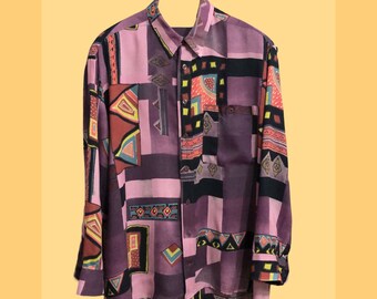 Vintage Multicolor Fantasía Patrón Camisa Unisex 90's