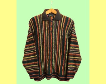 vintage Pull multicolore Polo Neck Pattern Unisex 90's