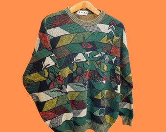 Vintage Mehrfarbiges Pullovermuster Unisex 90er Jahre