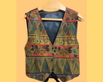 Vintage Multicolor Waistcoat Pattern Woman 90's