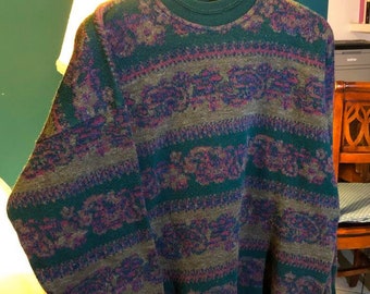 Vintage Green Multicolor Sweater Unisex 90's