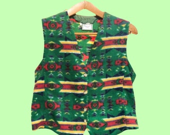 vintage Multicolore Fleece Vest Pattern Unisexe années 90