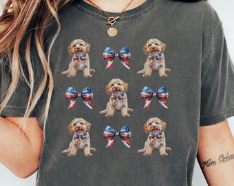 T-shirt patriottica per cani con fiocco bandiera americana, vestito carino per il giorno dell'indipendenza del cucciolo, regalo per gli amanti degli animali, design civetta, mamma cane