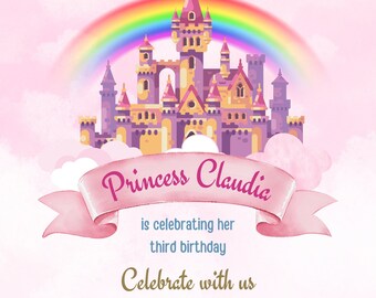 Disneyland Birthday Invitation, Princess Birthday invitation, Girl editable invite template, printable invitation