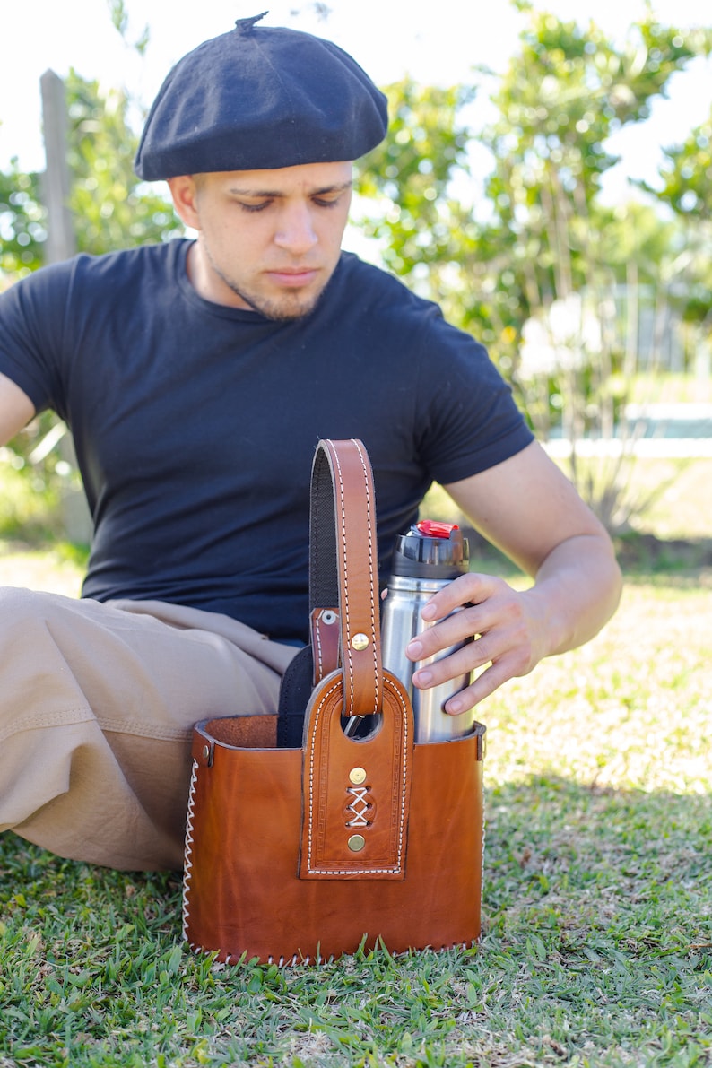 Argentine Mate Bag Santafesina Model for Vacuum Bottle and Mate Handmade Leather Handbag imagen 5