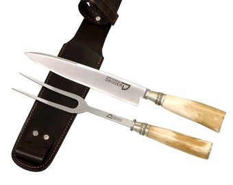 Carving Set with Foal Bone and Nickel Silver Ferrule Handle | Custom Cutlery | Stainless Steel Dagger 420 Blade