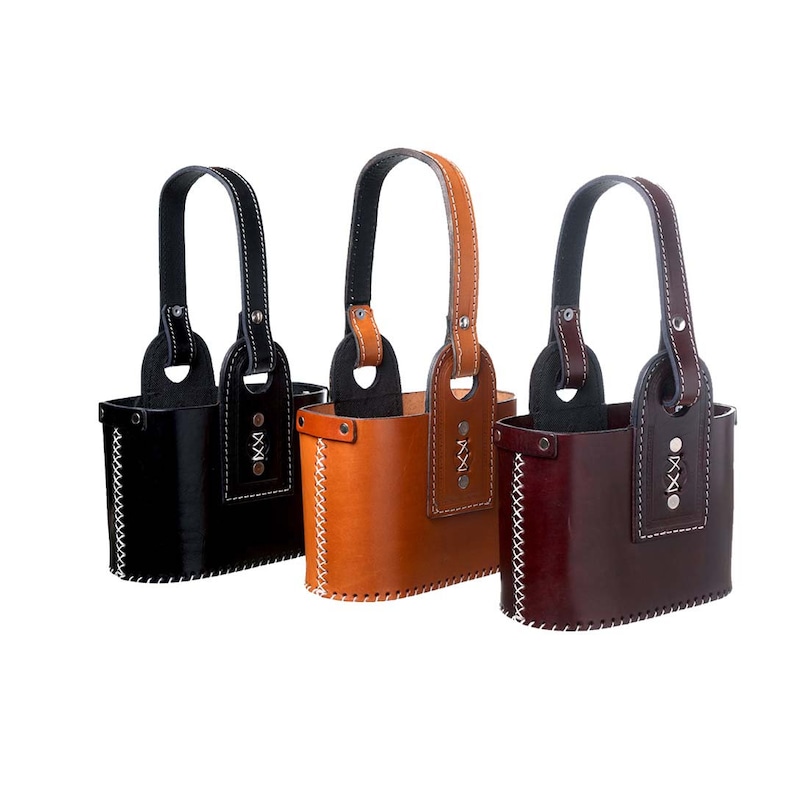 Argentine Mate Bag Santafesina Model for Vacuum Bottle and Mate Handmade Leather Handbag Negro