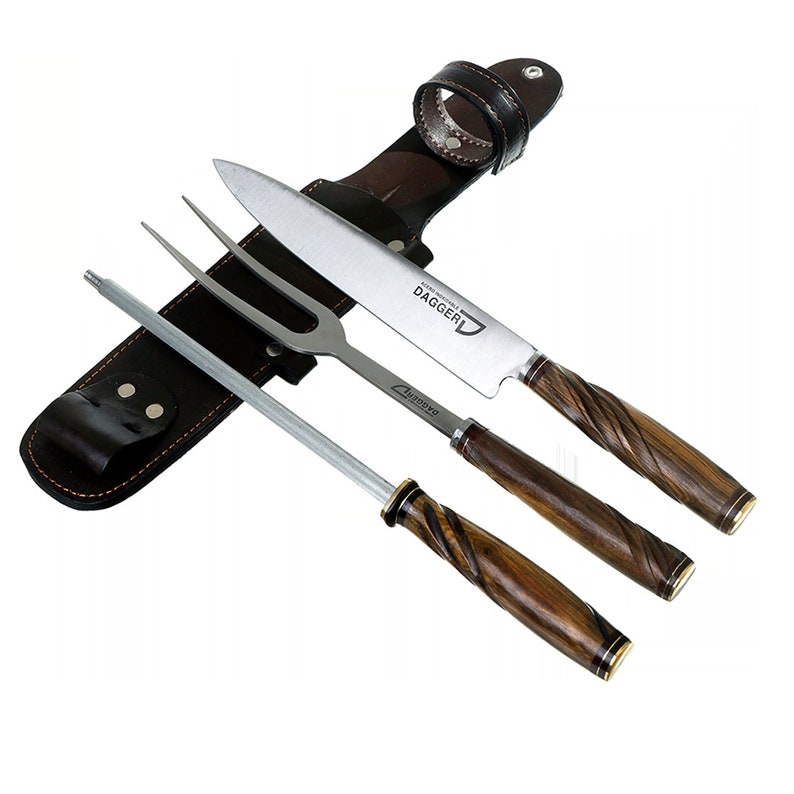 Carving Set and Sharpener with Wood Handle