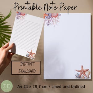 Papel pautado e sem pauta para impressão de estrela do mar, papel de carta, papel de carta para impressão para crianças, papel de carta, papel de nota floral