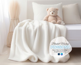 Baby Blanket Mockup, Canva Drag and Drop, Light and dark versions PNG, Transparent Blank Mock- up, Velveteen Plush Minky Fleece Blanket