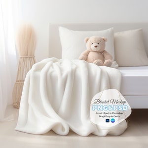 Baby Blanket Mockup, Canva Drag and Drop, Light and dark versions PNG, Transparent Blank Mock- up, Velveteen Plush Minky Fleece Blanket