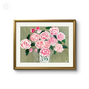 Tela de arte floral abstrata, pintura acrílica original, rosa, azul, verde, decoração de casa, arte de parede, flores, arte “flores ousadas”