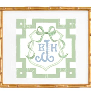 Over Crib Monogram Art Print for Baby Boy Nursery| Baby Gift | New Mom | watercolor| crest, Baby Shower, wall art