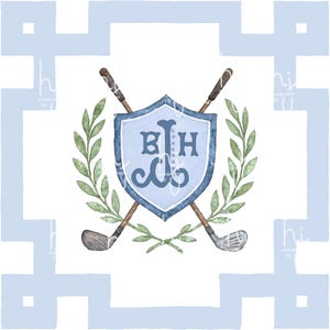 Golf Monogram Crest Nursery Wall Art - Baby Boy Nursery - Art Print Room Decor Grandmillenial Boys Room Name Art