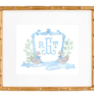 Personalized Baby Boy Nursery Art Print: Watercolor Goose Crest (Digital Download)
