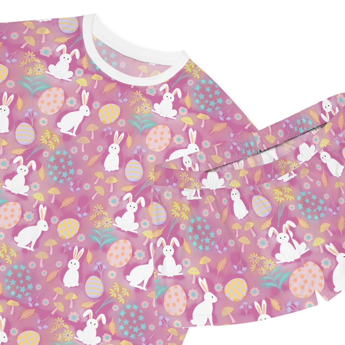 Bunny Pups Eggstravaganza Pajama with Lavender Neck & Trim/Sleeves