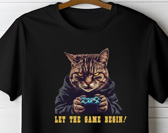 Gamer Cat Shirt, Let The Game Begin, Funny Cat Gaming Tee, Gift For Gamer, Cat Shirt, Videogamer Shirt, Geek Cat Tee