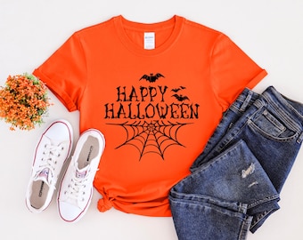 Halloween Shirt, Spider Web Tee, Spooky Bat Shirt, Halloween Tee, Happy Halloween T-shirt, Pumpkin Shirt