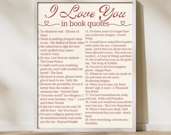 I Love You in book quotes Print Bookish Wall Art Book Print Bookworm Print Book Lover Wall Art Booktok Room Decor Romance Reader Gift