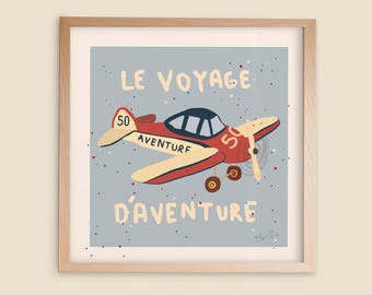 Airplane Nursery Wall Art, Vintage Plane Kids Print, Adventure Nursery Decor, Children Room Prints