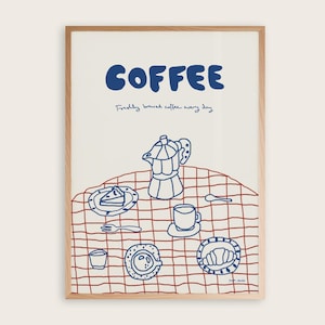 Lámina con diseño de cafetera italiana, arte de cocina retro (con o sin marco)