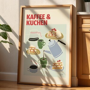 Kaffee & Kuchen Wall Art Print, Modern Kitchen Coffee Poster, Scandinavian Café Illustration image 1