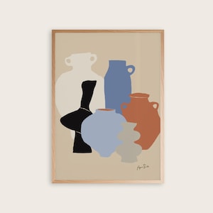 Póster de jarrones de colores abstractos | Jarrones de formas coloridas en estilo de exposición moderno | Decoración del hogar para sala de estar, cocina, estudio, arte de pared