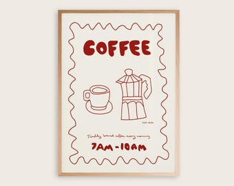 Moka Pot Coffee Poster I Coffee Poster I Italian Moka & Cup Coffee Poster I Retro Coffee Poster I Print for Coffee Lovers I Kitchen Wall Art