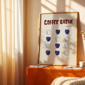 Póster de pausa para el café I Decoración de póster de café I Arte mural de café divertido y moderno I Póster de café retro I Impresión de café moderna de mediados de siglo I Impresión de café imprimible