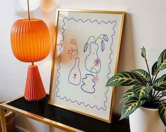Colorful Floral Vase Wall Art | Modern Minimalist Still Life Digital Download | Scandinavian Line Art