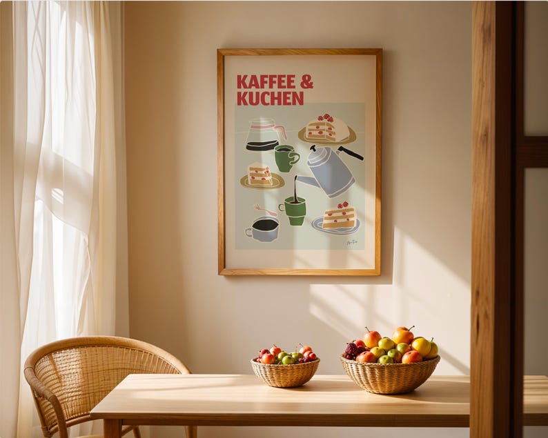 Kaffee & Kuchen Wall Art Print, Modern Kitchen Coffee Poster, Scandinavian Café Illustration image 7