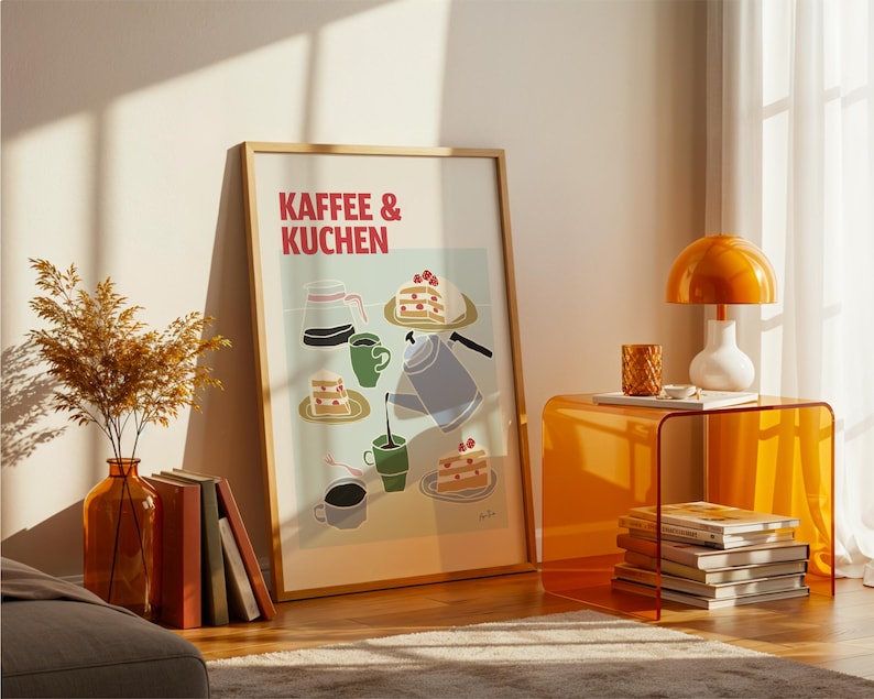 Kaffee & Kuchen Wall Art Print, Modern Kitchen Coffee Poster, Scandinavian Café Illustration image 6