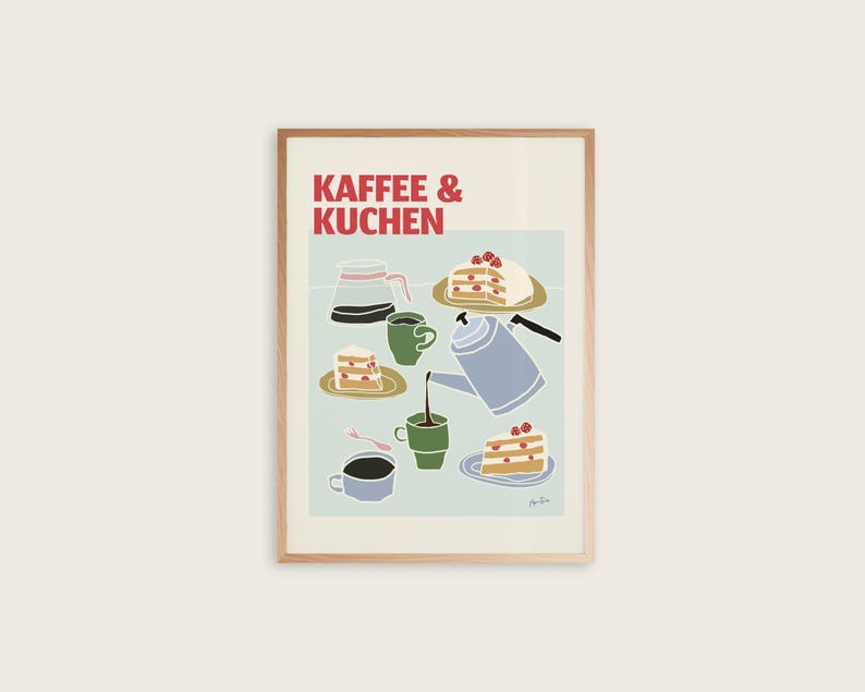 Kaffee & Kuchen Wall Art Print, Modern Kitchen Coffee Poster, Scandinavian Café Illustration image 3