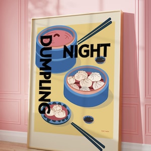 Dim Sum Poster, Knödel Poster, Asiatisches Essen, Chinesisches Essen, Hong Kong Art, Knödel Nacht Print, Food Dekor für Küche, Baozi Art