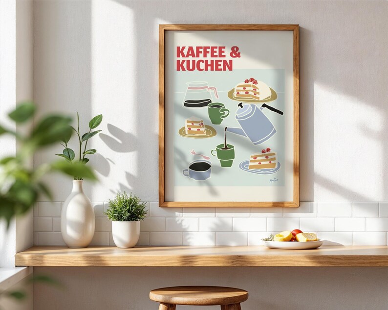 Kaffee & Kuchen Wall Art Print, Modern Kitchen Coffee Poster, Scandinavian Café Illustration image 9