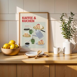 Kaffee & Kuchen Wall Art Print, Modern Kitchen Coffee Poster, Scandinavian Café Illustration image 4