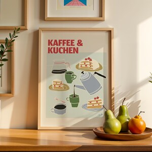 Kaffee & Kuchen Wall Art Print, Modern Kitchen Coffee Poster, Scandinavian Café Illustration image 2