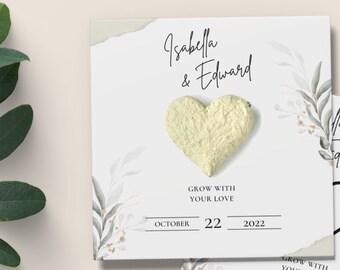 Cuore piantabile, Cuore bomboniere, Carta semi di fiori per matrimonio, Carta semi di fiori personalizzata