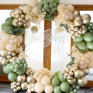 Kit ghirlanda di palloncini verdi da 152 pezzi, verde salvia, oro, crema e bianco