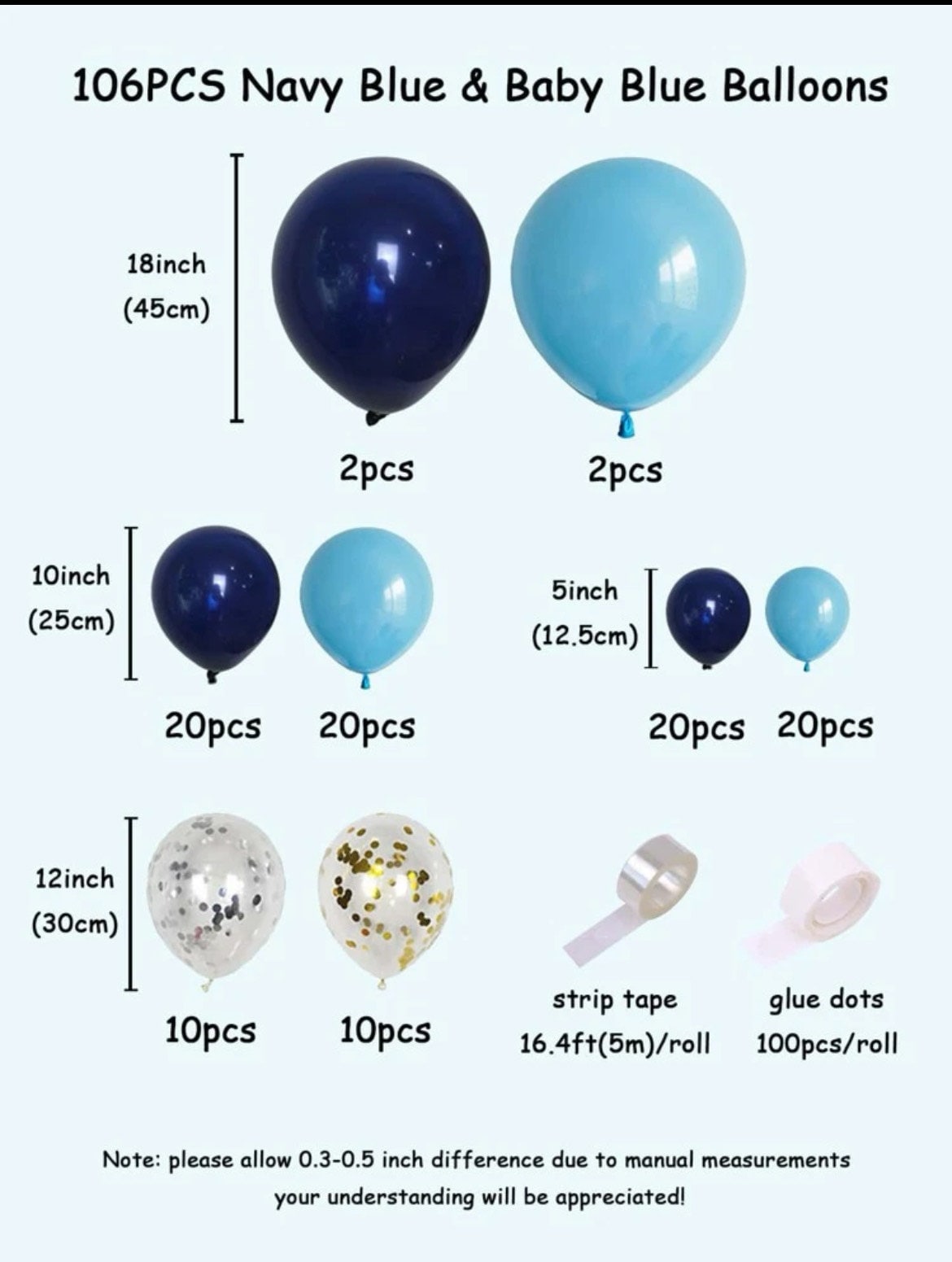 106 Pcs Navy Blue Balloon Garland Arch Kit Party Celebration